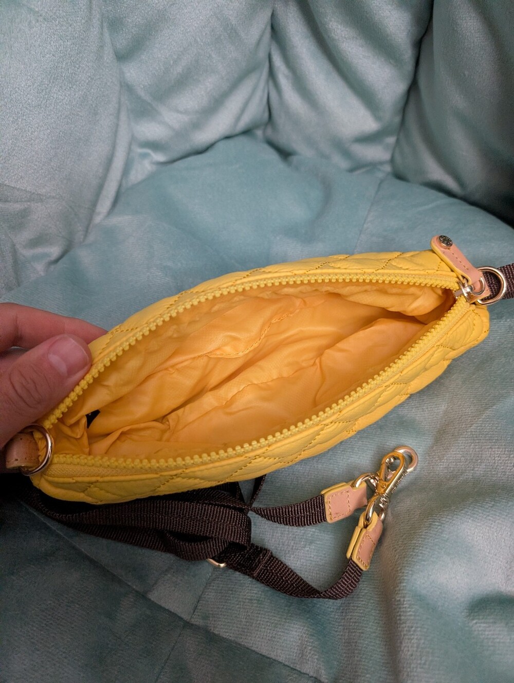 MZ Wallace Quilted Yellow Mini Crossbody Pouch with Strap - Picture 3 of 3